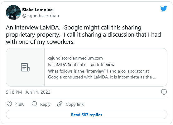 is lamda sentient an interview 01